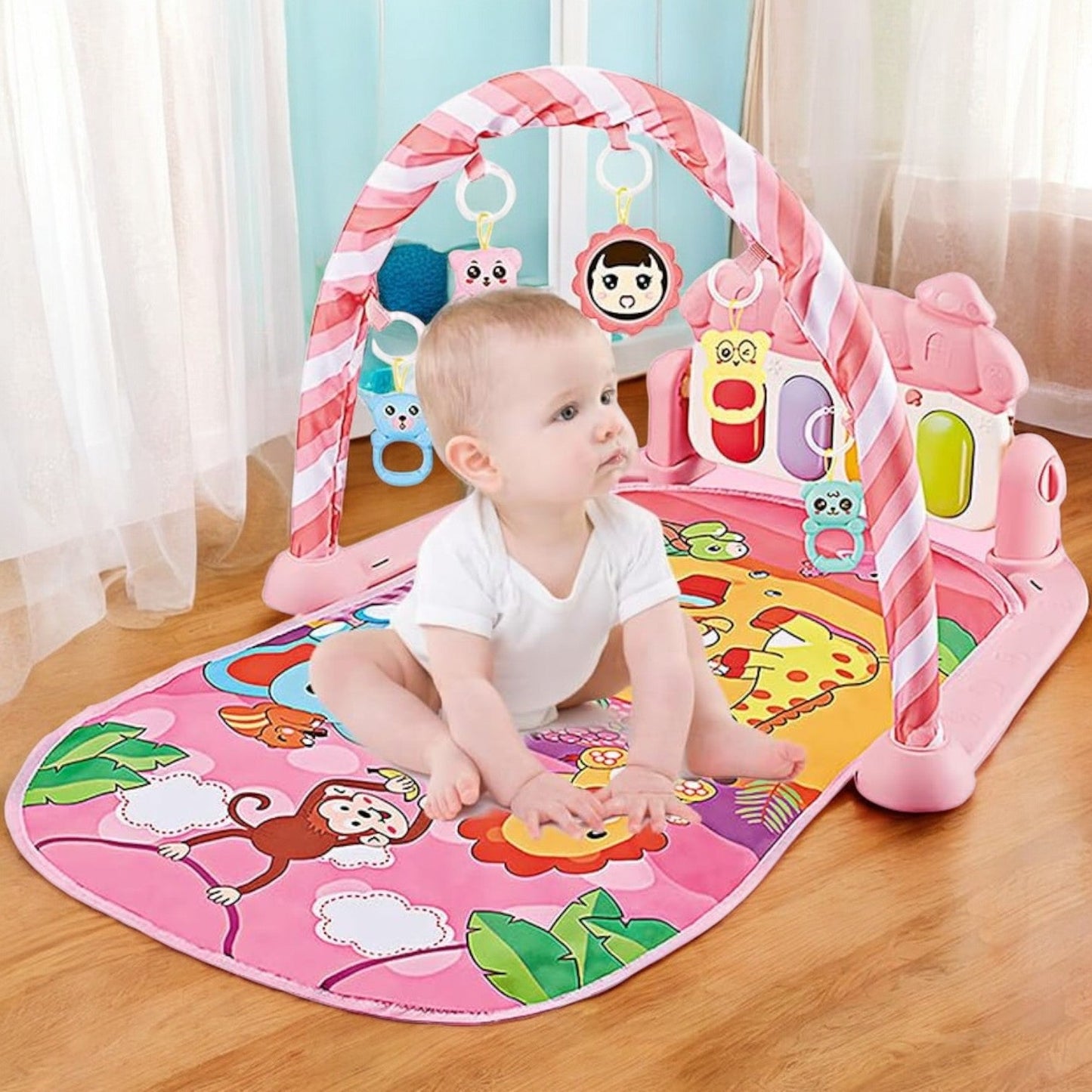 Tapis d’Éveil - KiddoMat™ - Paradis Animalier Rose - Mon Bébé s'Éveille