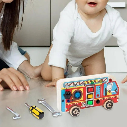 Tableau Montessori - BusyBoardCircuit™ - Autobus scolaire - Mon Bébé s'Éveille