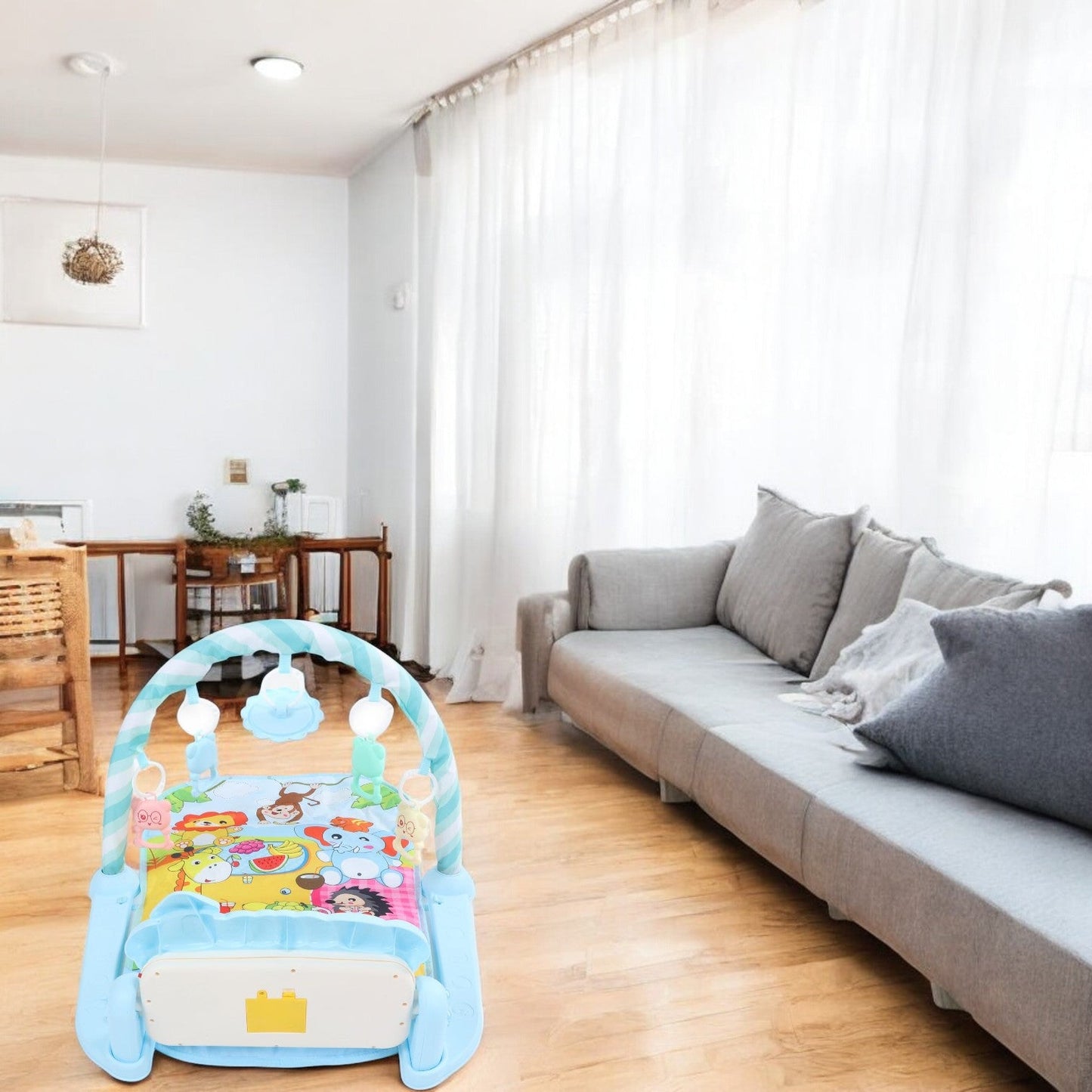 Tapis d’Éveil - KiddoMat™ - Paradis Animalier Bleu - Mon Bébé s'Éveille