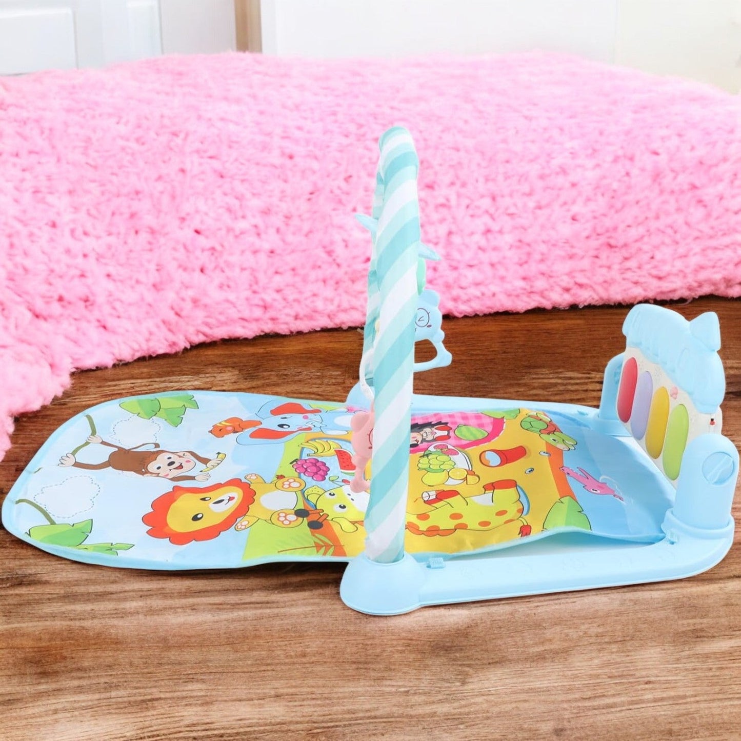 Tapis d’Éveil - KiddoMat™ - Paradis Animalier Bleu - Mon Bébé s'Éveille
