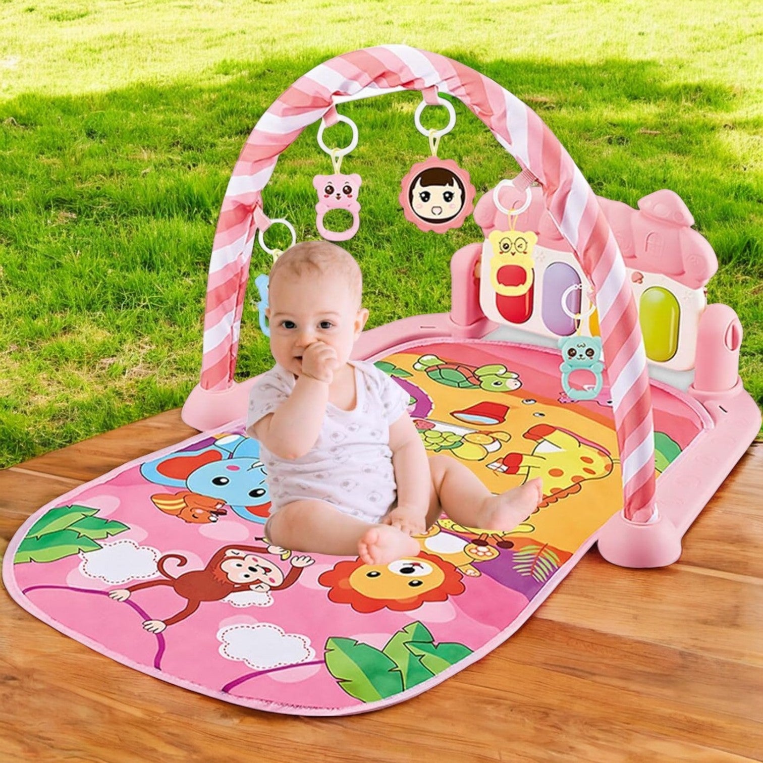 Tapis d’Éveil - KiddoMat™ - Paradis Animalier Rose - Mon Bébé s'Éveille