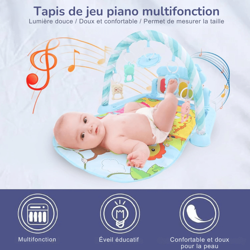 Tapis d’Éveil - KiddoMat™ - Paradis Animalier Bleu - Mon Bébé s'Éveille
