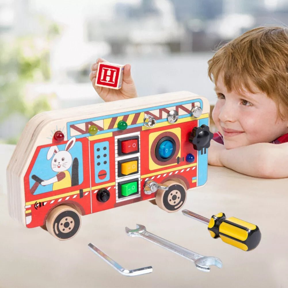 Tableau Montessori - BusyBoardCircuit™ - Autobus scolaire - Mon Bébé s'Éveille